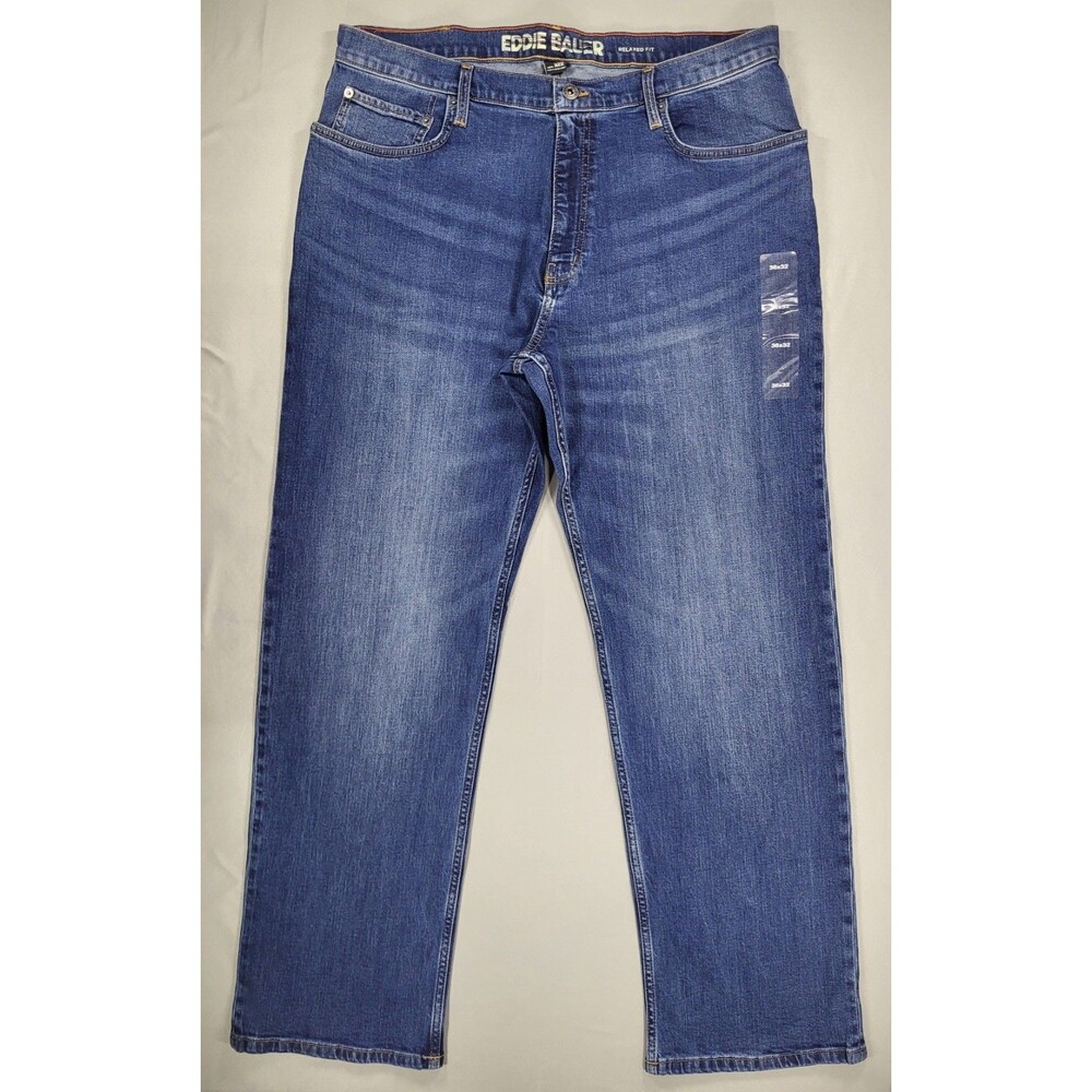 Eddie Bauer Men's Relaxed Fit Jeans Size 36x32 Medium Wash Blue Denim